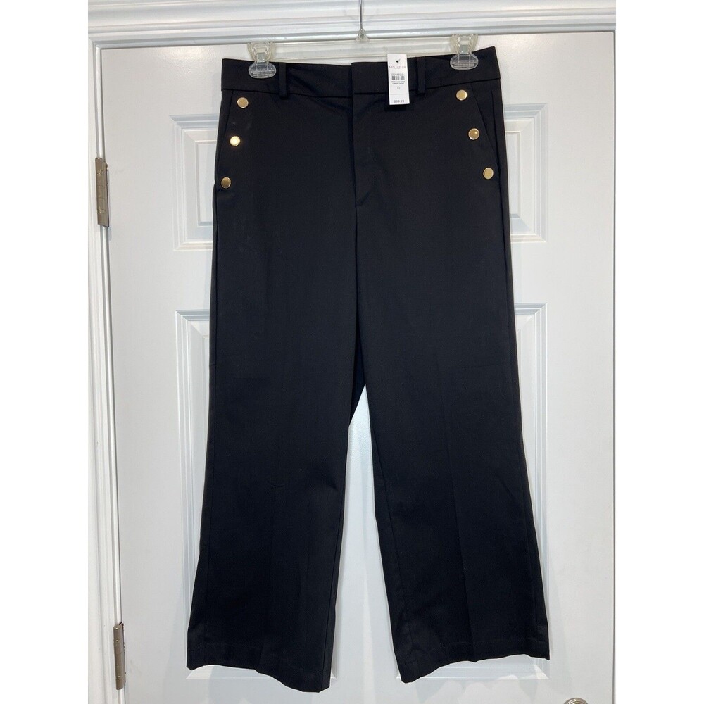 NWT Ann Taylor Factory High Rise Wide Leg Crop Pants Black Sailor Style Sz 10